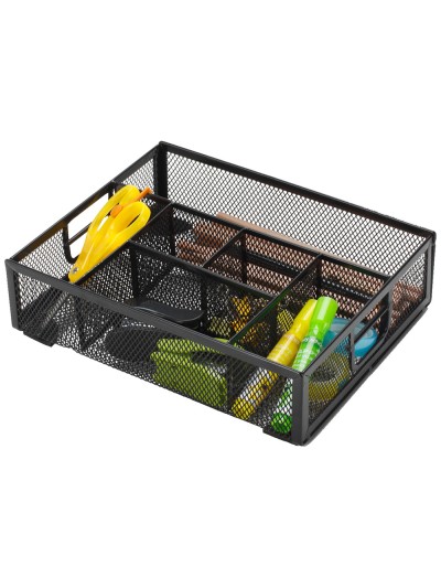 Organizador sobremesa q-connect kf17291 bandeja metalica rejilla negra con 6 departamentos 235x183x65 mm