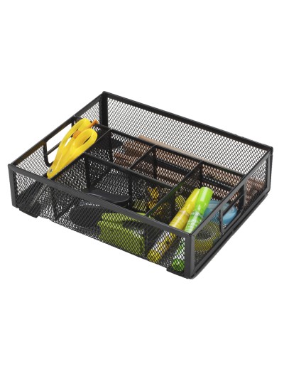 Organizador sobremesa q-connect kf17291 bandeja metalica rejilla negra con 6 departamentos 235x183x65 mm