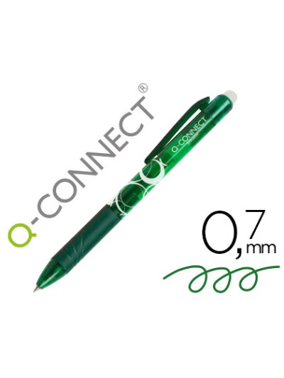 Boligrafo q-connect retractil borrable 0,7 mm color verde