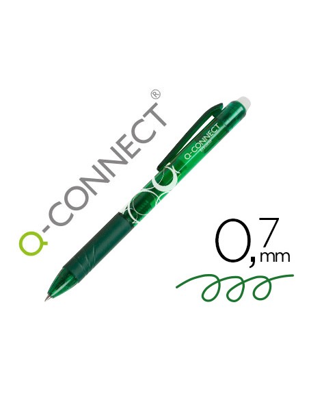 Boligrafo q-connect retractil borrable 0,7 mm color verde