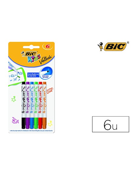 Rotulador bic kids velleda para pizarra blister de 6 colores surtidos