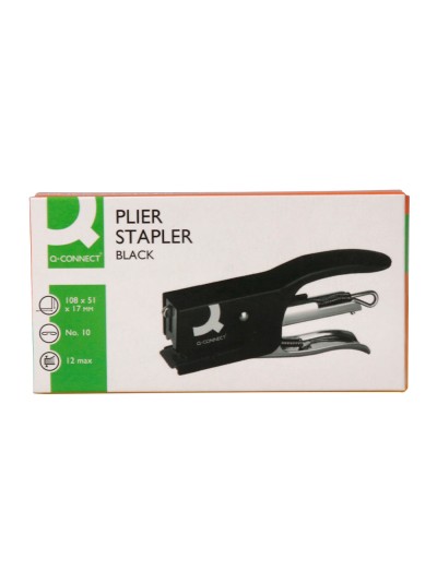 Grapadora q-connect kf22340 de tenaza metalica color negro capacidad 12 hojas usa grapas numero 10