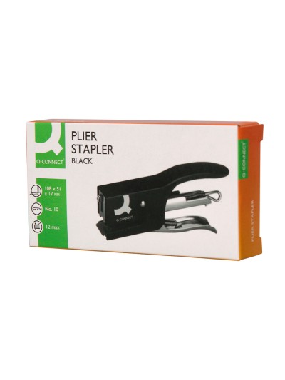 Grapadora q-connect kf22340 de tenaza metalica color negro capacidad 12 hojas usa grapas numero 10