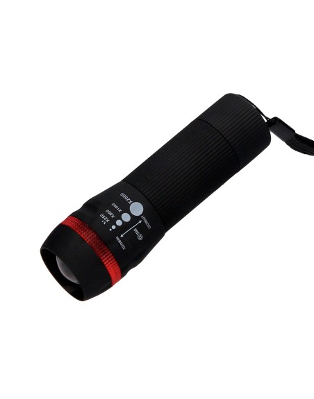 Linterna q-connect kf18749 plastico con zoom 1w modo alumbrado encendido apagado incluye 3 pilas aaa