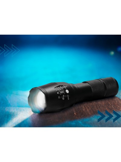 Linterna q-connect telescopica aluminio 5w modo alumbrado alto medio bajo estroboscopio sosapagado 3 pilas aaa