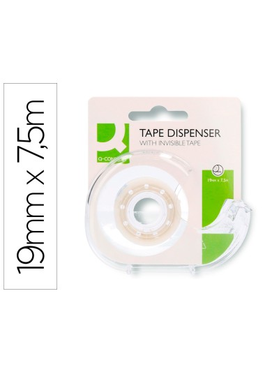 Cinta adhesiva q-connect invisible 7,5 mt x 19 mm con portarrollo en blister