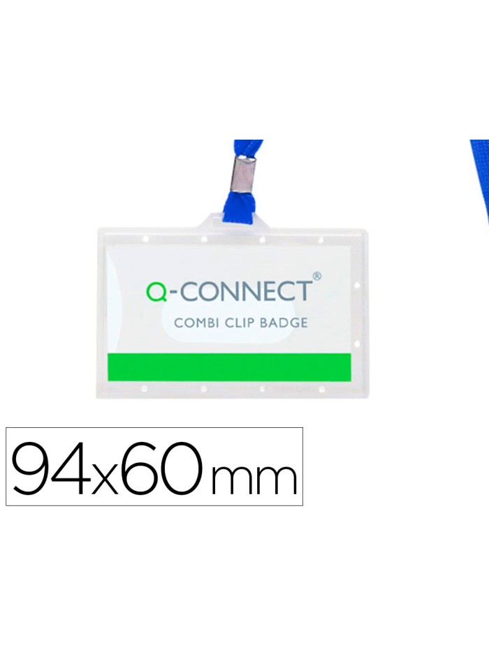 Identificador q-connect kf17112 con cordon plano azul y apertura lateral 94x60 mm Identificador q-connect kf17112 con cordon plano azul y apertura lateral 94x60 mm