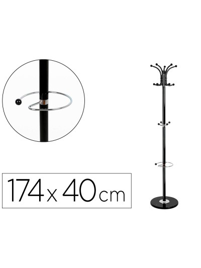 Perchero metalico q-connect negro de pie 10 colgadores y paraguero 174x40 cm