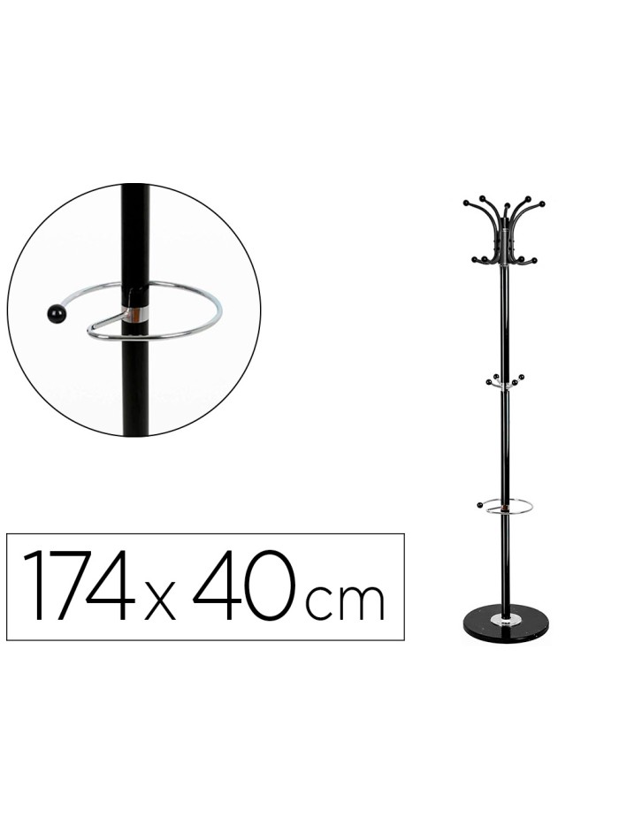 Perchero metalico q-connect negro de pie 10 colgadores y paraguero 174x40 cm Perchero metalico q-connect negro de pie 10 colgadores y paraguero 174x40 cm