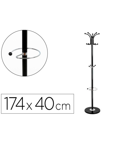 Perchero metalico q-connect negro de pie 10 colgadores y paraguero 174x40 cm