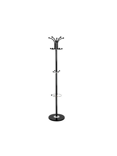 Perchero metalico q-connect negro de pie 10 colgadores y paraguero 174x40 cm
