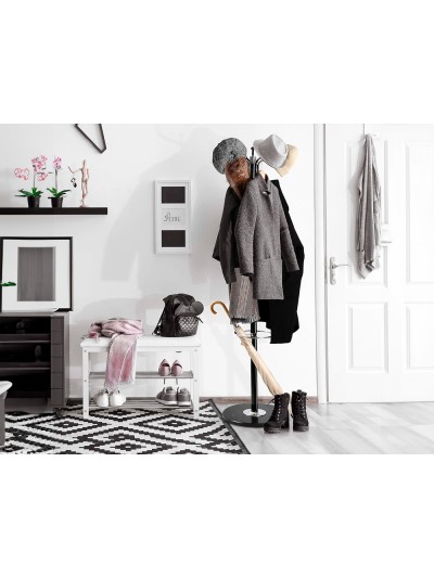 Perchero metalico q-connect negro de pie 10 colgadores y paraguero 174x40 cm