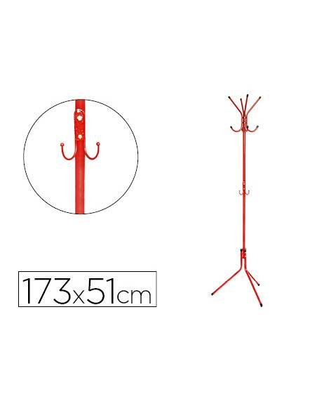 Perchero metalico q-connect rojo 8 colgadores 173x51 cm