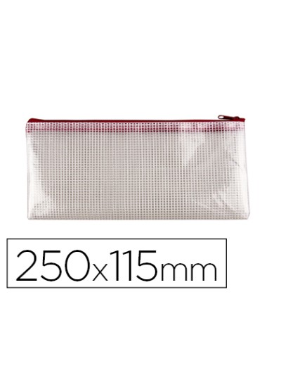 Bolsa multiusos q-connect malla cheque 250x115 mm apertura superior con cremallera rojo