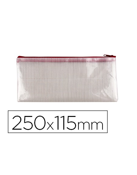 Bolsa multiusos q-connect malla cheque 250x115 mm apertura superior con cremallera rojo