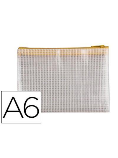 Bolsa multiusos q-connect malla din a6 apertura superior con cremallera amarillo