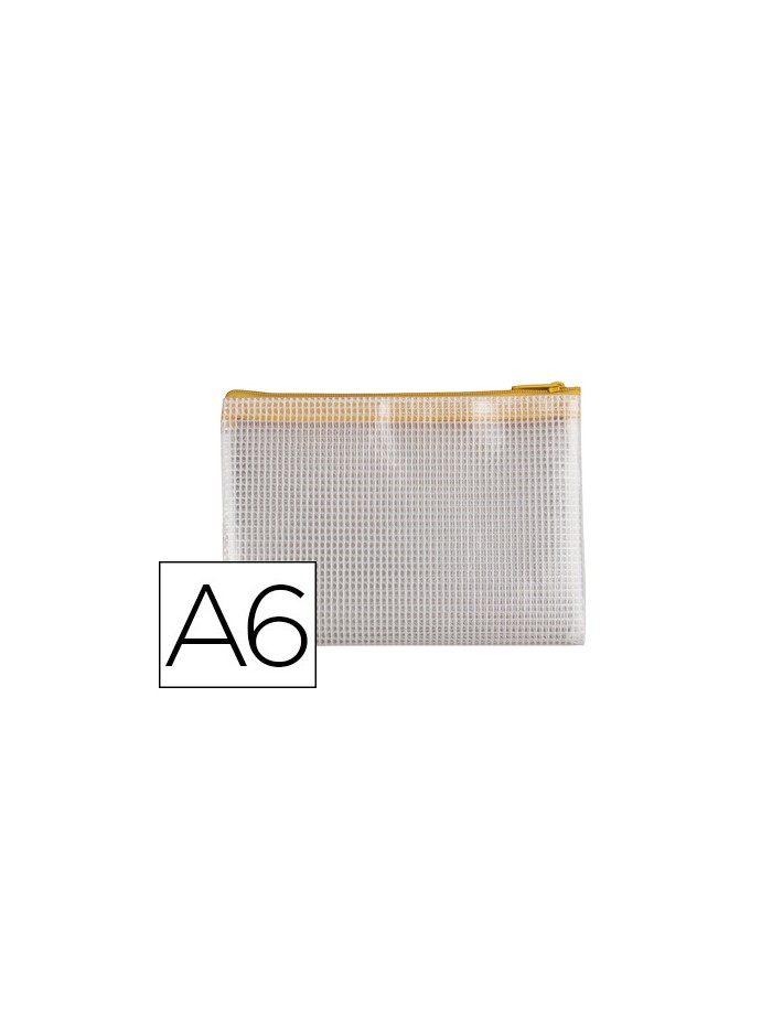 Bolsa multiusos q-connect malla din a6 apertura superior con cremallera amarillo Bolsa multiusos q-connect malla din a6 apertura superior con cremallera amarillo