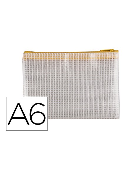 Bolsa multiusos q-connect malla din a6 apertura superior con cremallera amarillo