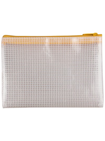 Bolsa multiusos q-connect malla din a6 apertura superior con cremallera amarillo