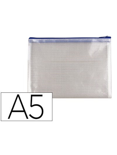 Bolsa multiusos q-connect malla din a5 apertura superior con cremallera azul
