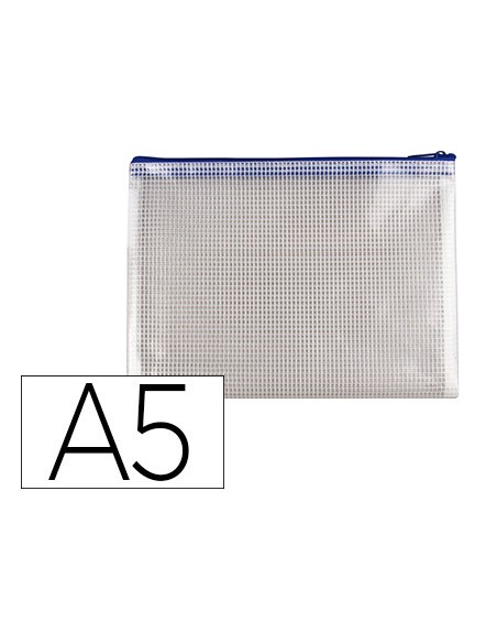 Bolsa multiusos q-connect malla din a5 apertura superior con cremallera azul