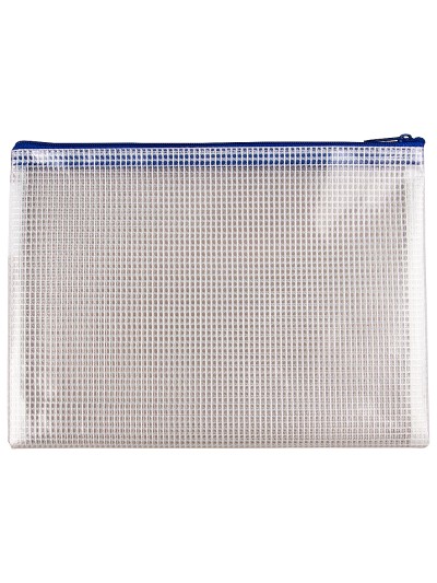 Bolsa multiusos q-connect malla din a5 apertura superior con cremallera azul