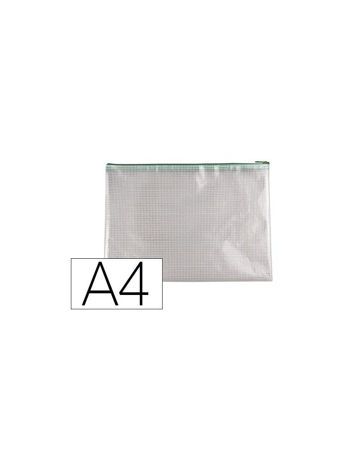 Bolsa multiusos q-connect malla din a4 apertura superiorcon cremallera verde Bolsa multiusos q-connect malla din a4 apertura superiorcon cremallera verde