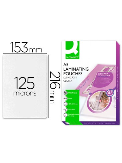 Bolsa de plastificar q-connect 153 x 216 mm din a5 125 mc autoadhesivas caja de 100 unidades