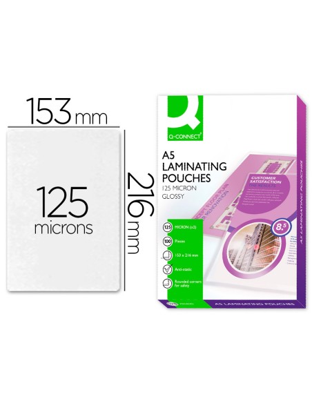 Bolsa de plastificar q-connect 153 x 216 mm din a5 125 mc autoadhesivas caja de 100 unidades