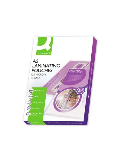Bolsa de plastificar q-connect 153 x 216 mm din a5 125 mc autoadhesivas caja de 100 unidades