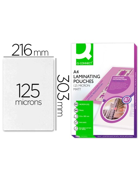 Bolsa de plastificar q-connect 303 x 216 mm din a4 125 mc autoadhesivas caja de 100 unidades
