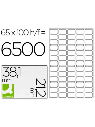 Etiqueta adhesiva q-connect kf15386 tamaño 38,1x21,2 mm fotocopiadora laser ink-jet caja con 100 hojas din a4