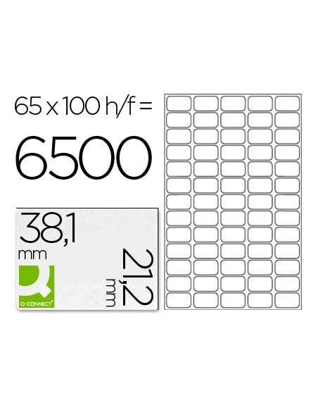 Etiqueta adhesiva q-connect kf15386 tamaño 38,1x21,2 mm fotocopiadora laser ink-jet caja con 100 hojas din a4