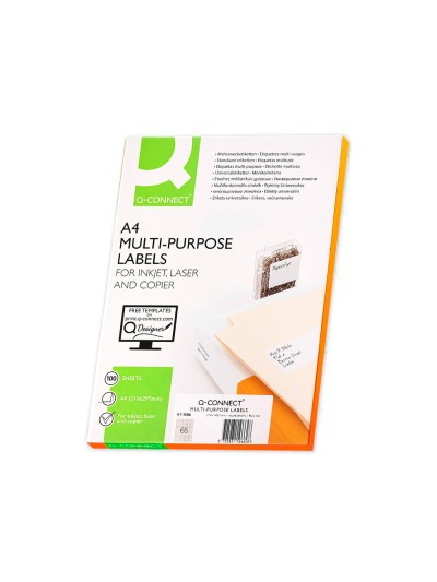 Etiqueta adhesiva q-connect kf15386 tamaño 38,1x21,2 mm fotocopiadora laser ink-jet caja con 100 hojas din a4