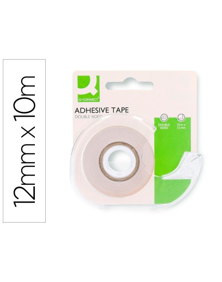 Cinta adhesiva q-connect doble cara 10 mt x 12 mm en portarrollos