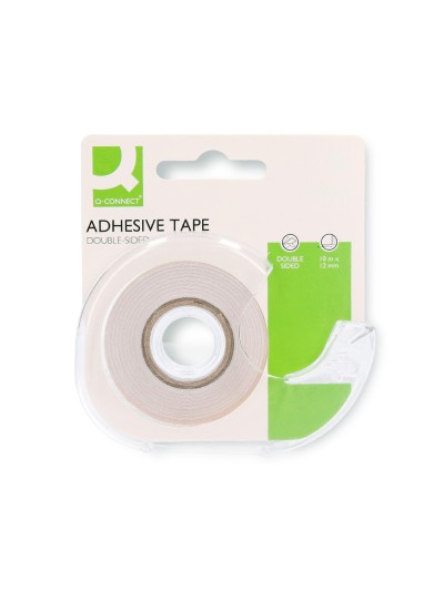 Cinta adhesiva q-connect doble cara 10 mt x 12 mm en portarrollos