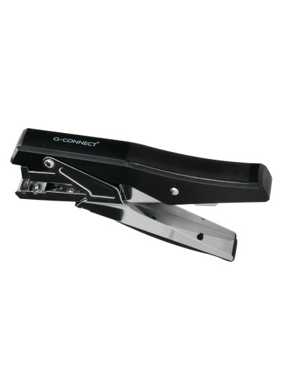 Grapadora q-connect metalizada y negra de tenaza tacto suave capacidad 25 hojas usa grapas 24/6 y 26/6