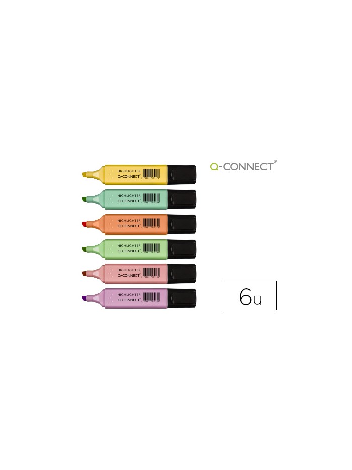 Rotulador q-connect fluorescente pastel punta biselada estuche de 6 unidades colores surtidos Rotulador q-connect fluorescente pastel punta biselada estuche de 6 unidades colores surtidos