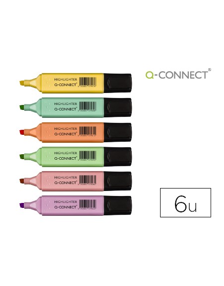 Rotulador q-connect fluorescente pastel punta biselada estuche de 6 unidades colores surtidos