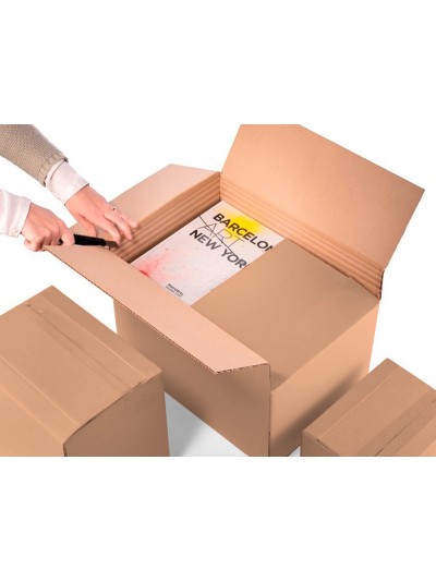 Caja para embalar q-connect ultrarresistente regulable en altura carton canal doble 7 mmcolor kraft 350x325x280 mm