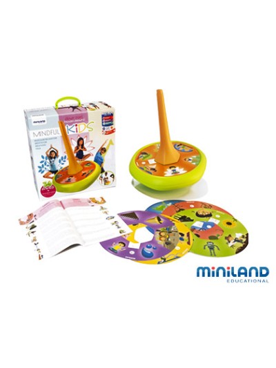 Juego didactico miniland mindfulnes con peonza gigante y guia de ejercicios