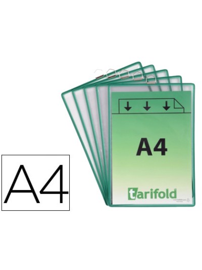 Funda para colgar tarifold din a4 pvc con anilla marco verde pack de 5 unidades