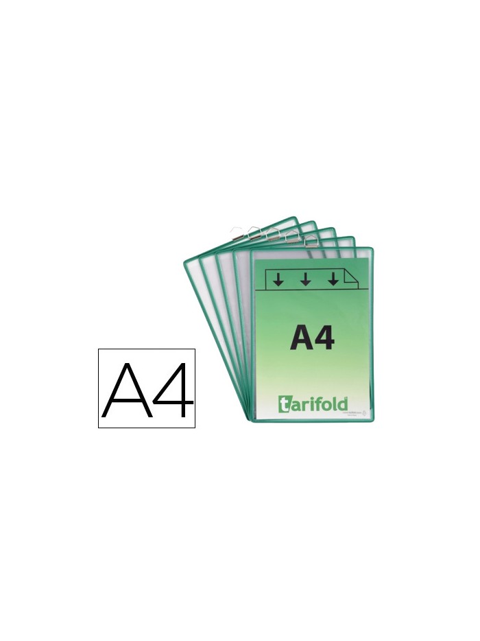 Funda para colgar tarifold din a4 pvc con anilla marco verde pack de 5 unidades Funda para colgar tarifold din a4 pvc con anilla marco verde pack de 5 unidades