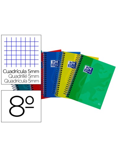 Cuaderno espiral oxford ebook 4 tapa extradura 8 120 hojas cuadricula 5 mm colores surtidos touch