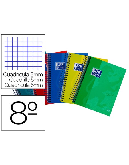 Cuaderno espiral oxford ebook 4 tapa extradura 8 120 hojas cuadricula 5 mm colores surtidos touch