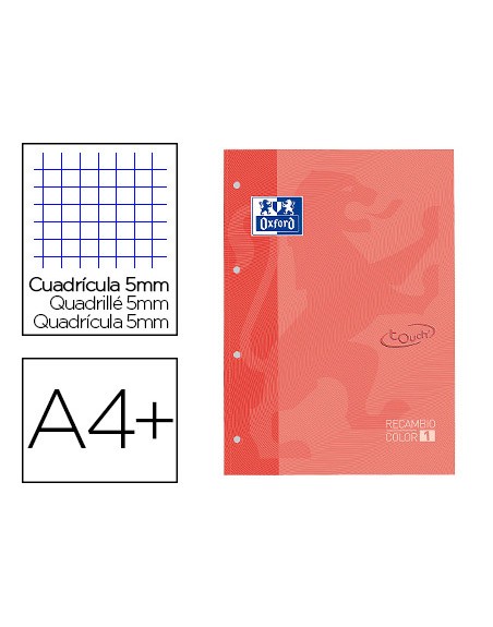 Recambio color 1 oxford din a4+ 80 hojas 90 gr cuadricula 5 mm tapa blanda 4 taladros coral touch
