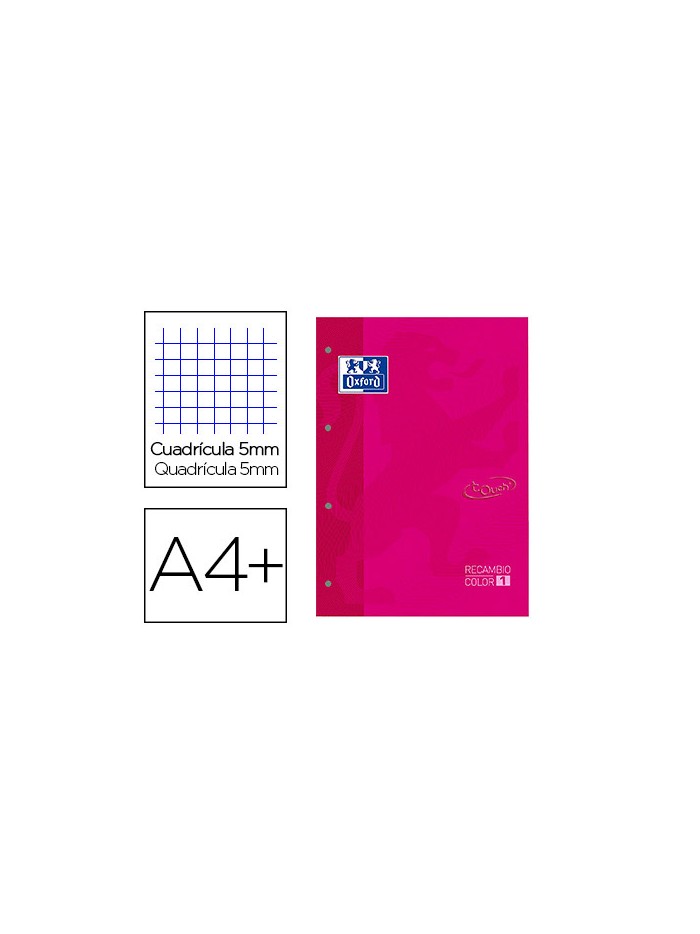 Recambio color 1 oxford din a4+ 80 hojas 90 gr cuadricula 5 mm tapa blanda 4 taladros fucsia touch Recambio color 1 oxford din a4+ 80 hojas 90 gr cuadricula 5 mm tapa blanda 4 taladros fucsia touch