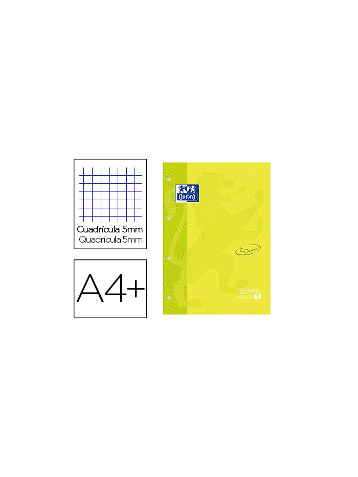 Recambio color 1 oxford din a4+ 80 hojas 90 gr cuadricula 5 mm tapa blanda 4 taladros lima touch Recambio color 1 oxford din a4+ 80 hojas 90 gr cuadricula 5 mm tapa blanda 4 taladros lima touch