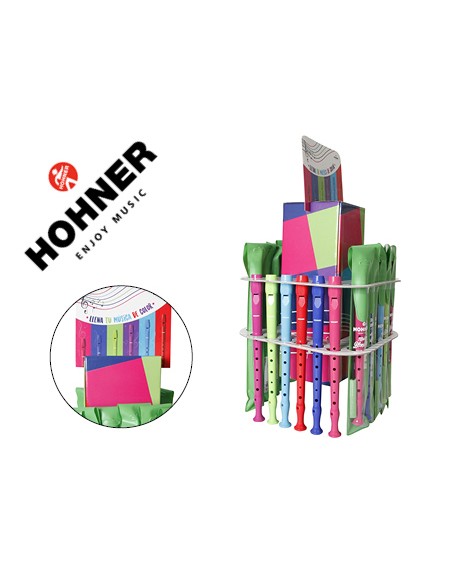 Flauta hohner gama colores expositor sobremesa de 36 unidades surtidas 6 por color 140x140x400 mm