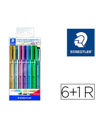 Rotulador staedtler metalico 8323 blister de 6 unidades colores surtidos + 1 rotulador calibrado 308 c2-9